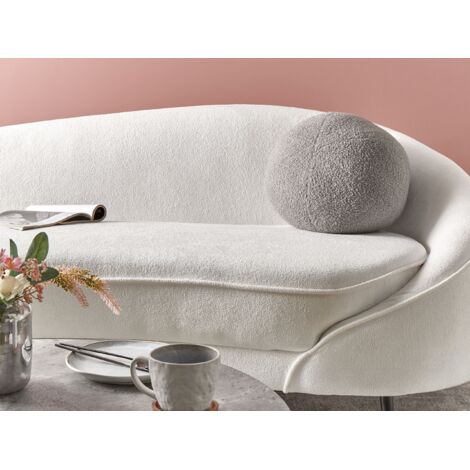 Cuscino Decorativo Rotondo A Sfera, 30 Cm Di Diametro, In Tessuto Bouclé Grigio. Morbido E Puffoso, Perfetto Per Divano, Letto E Soggiorno.