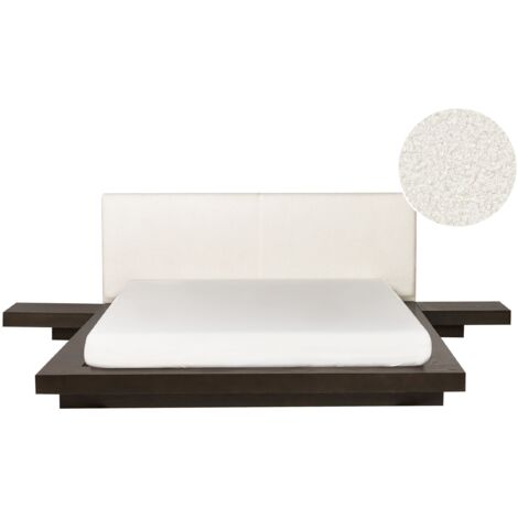 Letto ad acqua moderno 160 x 200 cm con materasso comodini testiera bouclé legno di frassino scuro Zen (1/5)
