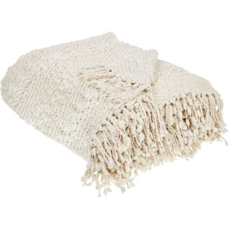 Coperta di cotone intrecciata con nappe bianco sporco 150 x 200 cm Vella
