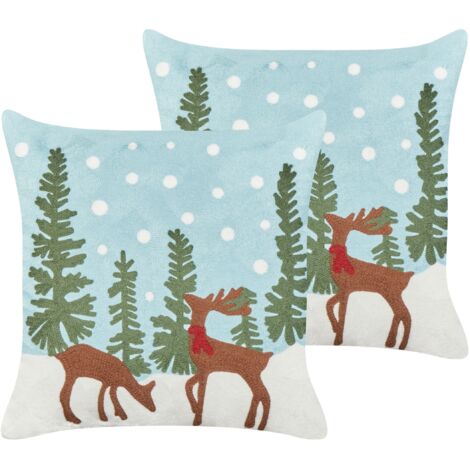 Nuvole Di Stoffa – Set Di 2 Cuscini Per Sedia Natalizi Con Balza – Christmas Carol, 40x40+12 Cm, Cotone Avorio