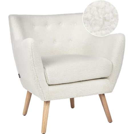 Karl Home Sedia Retrò In Legno Massello E Tessuto Felpato | Poltrona Stile Mid-century | Bianco Crema Per Soggiorno