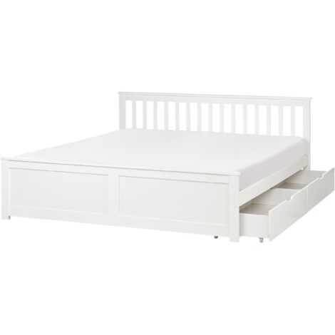 Beliani Letto Matrimoniale In Legno Bianco 180x200 Cm Con Rete A Doghe - 2