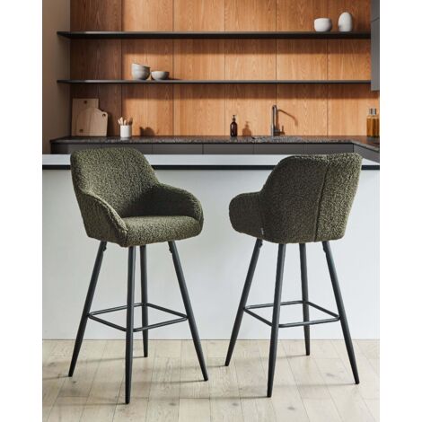 Set Di 2 Sgabelli Da Bar Perù Regolabili, Tessuto Grigio Scuro, Base Cromata E Poggiapiedi