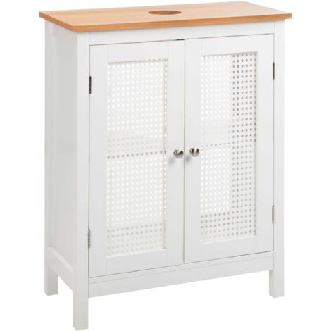 Mobiletto da bagno con lavabo con ripiani Ante traforate MDF Bianco 60 x 75 cm Alamos (1/5)