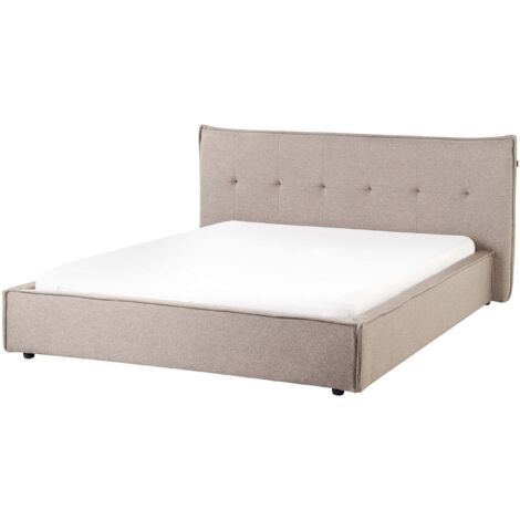 Letto ad acqua 160 x 200 cm tessuto Rivestimento in lino Gambe nere con testiera e rete a doghe Mobili da camera da letto Tortora Lestre (1/5)