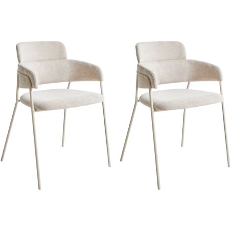 Set Di 2 Sedie Da Pranzo Imbottite Beige Chiaro Con Braccioli E Base Metallica Carille 86546830