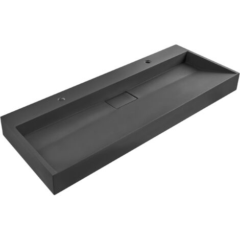 Lavabo doppio a muro bagno rettangolare in ceramica 120 x 46 cm nero Quenko
