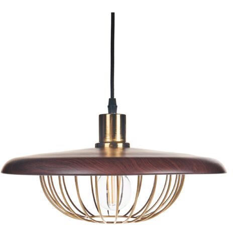 Lampada A Sospensione Industriale LEDSONE In Metallo Nero Con Interno Dorato, Paralume A Cupola, Regolabile In Altezza