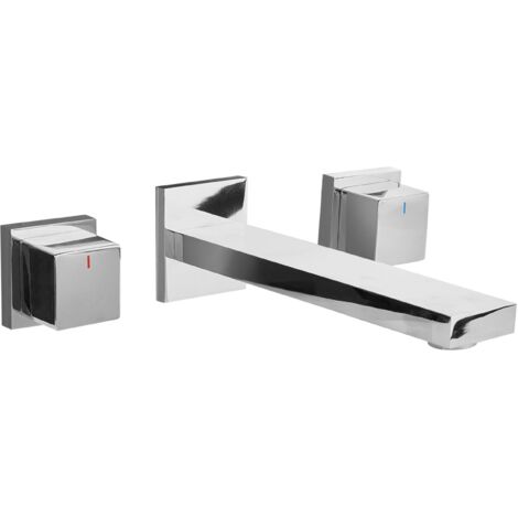 Rubinetto Bagno A Parete In Ottone, Nero Opaco Con Maniglie A Doppia Leva E Scarico Pop-up, 3 Fori Per Lavabo