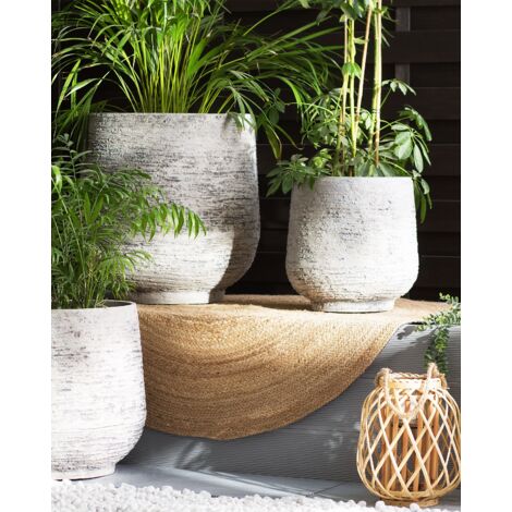 Vaso Rato Round In Sintetico Effetto Rattan Con Inserti – Diametro 30,5 Cm, Colore Grigio Antracite – Per Interni Ed Esterni