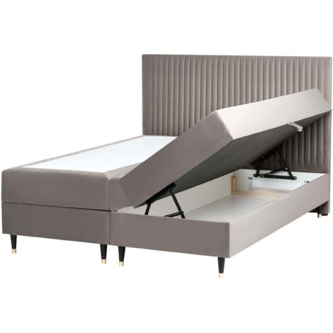 Letto matrimoniale in velluto tortora con contenitore 160 x 200 cm Dame (1/5)
