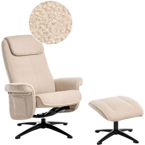 Sedia da ufficio reclinabile moderna Boucle Tessuto poggiapiedi girevole reclinabile Beige Geras (1/5)