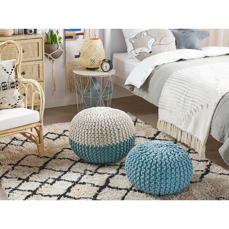 Pouf blu / beige 50 x 35 cm Conrad