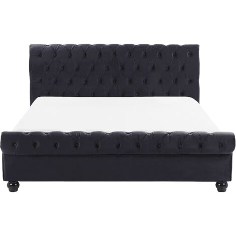 Letto Imbottito Singolo CARO Bedford In Ecopelle Nera - Misura 140x200 Cm, Con Rete A Doghe Inclusa