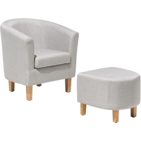 Beliani Poltrona Imbottita In Tessuto Grigio - Stile Retrò Con Schienale Capitonné, Gambe In Legno Di Gomma, Dimensioni 112x77x71 Cm, Carico 150kg