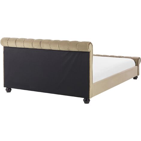 Letto Imbottito Velluto Effetto Lino Beige Rete a Doghe 180 x 200 cm Avallon