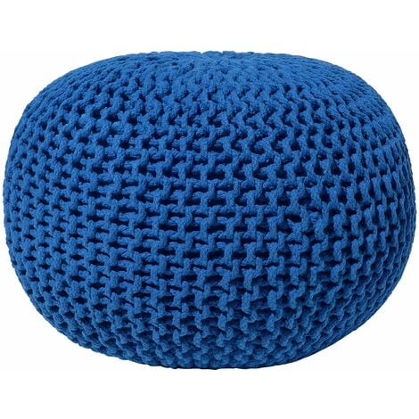 Pouf Poggiapiedi Tondo in Tessuto Blu da Salotto 50 x 35 cm Conrad