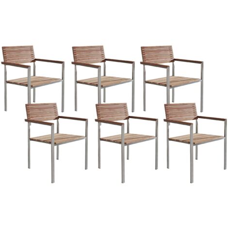 Set Giardino Tavolo 6 Sedie Legno Teak Chiaro Struttura Metallo Argento Viareggio (1/5)