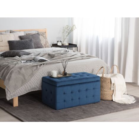 Pouf Cassapanca Imbottito in Velluto Blu Scuro Stile Chesterfield Michigan