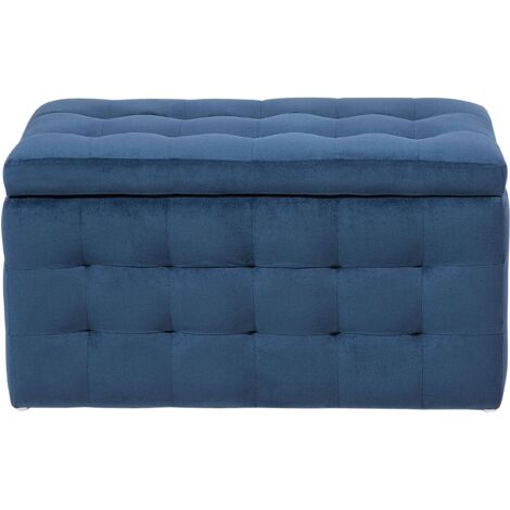 Pouf Cassapanca Imbottito in Velluto Blu Scuro Stile Chesterfield Michigan