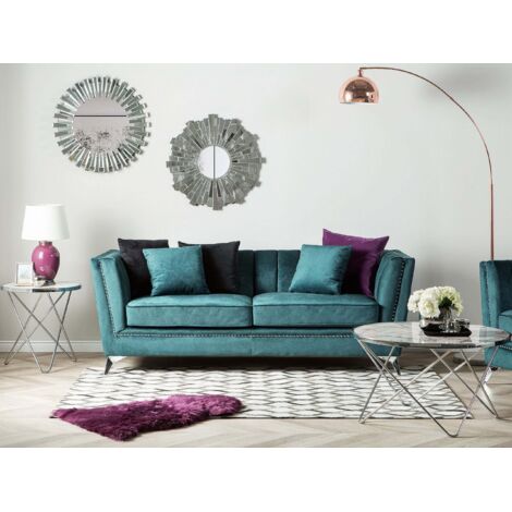 Divano angolare 3 posti VARDE Velluto Blu marino LED Lato destro
