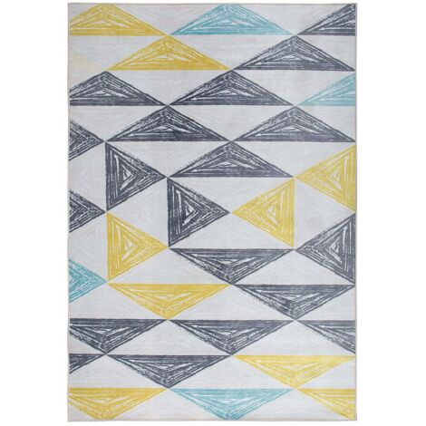 Tappeto a motivi triangolari grigio-giallo-verde menta 160 x 230 cm Kalen