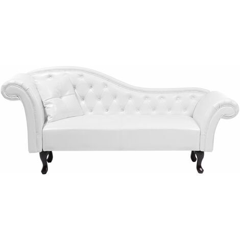 Chaise Longue Versione Sinistra Ecopelle Bianca Stile Chesterfield Vintage Lattes