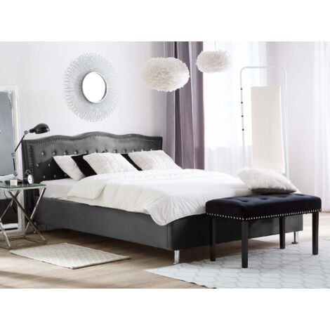 Letto con Contenitore in Velluto Grigio Stile Chesterfield 140 x