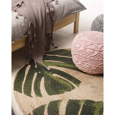 Tappeto beige-verde con motivo a foglie