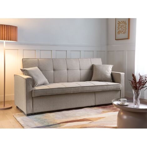 Divano Letto Matrimoniale Siviglia SEADA – 3 Posti, Tessuto Idrorepellente Antimacchia, Made In Italy, Beige, 140x190 Cm