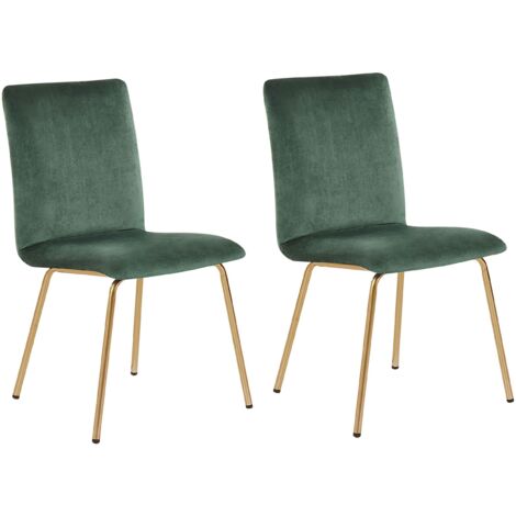 Set di 2 Sedie da Pranzo Velluto Verde Gambe in Metallo dorato senza  braccioli Retro Glam Rubio