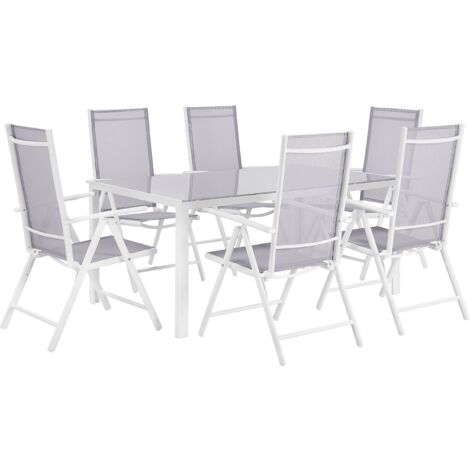Set da Pranzo da Giardino Tavolo in Alluminio Grigio con 6 Sedie Pieghevoli Catania