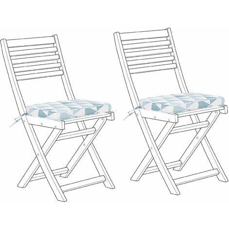 Set di 2 Cuscini Motivo Geometrico Blue e Bianco per Sedie da Giardino Fiji