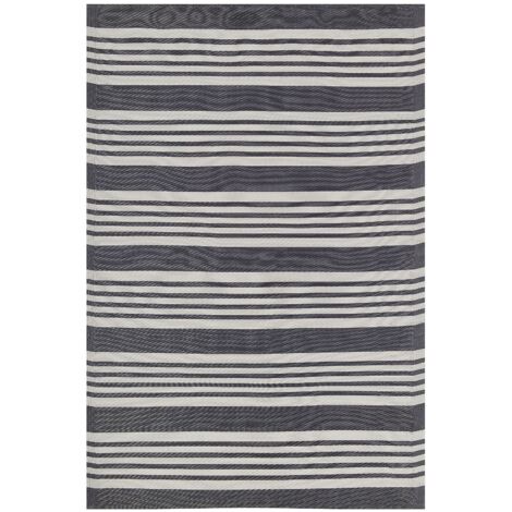 Moderno Tappeto per Esterni a Strisce Nere e Grigio Chiaro 120 x 180 cm Delhi
