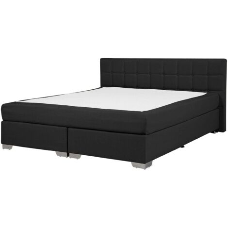 Letto Boxspring Imbottito Tessuto Nero Testiera e Materasso 140 x 200 cm Admiral (1/5)