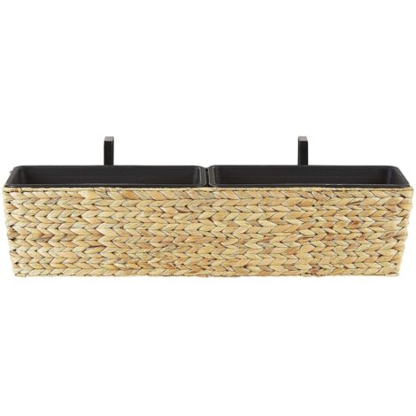 Vaso di Fiori Beige Rettangolare in Tessuto Sintetico Intrecciato 80 x 20 cm Kawala (1/5)