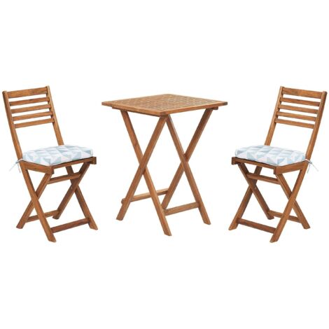 Moderno Set da Giardino in Legno di Acacia con Cuscini Azzurri e Bianchi Fiji (1/5)