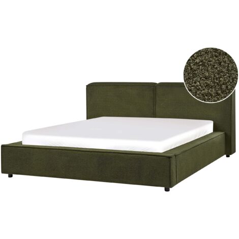 Letto matrimoniale in tessuto bouclè verde scuro con struttura a doghe 160 x 200 cm Linards (1/5)