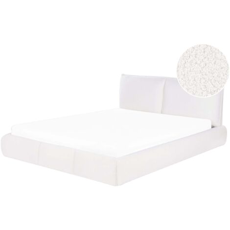 Letto matrimoniale ad acqua imbottito in tessuto boucle bianco 160x200 cm Vinay (1/5)