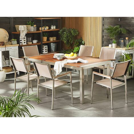 Set Giardino Tavolo Piano Legno di Eucalipto 6 Sedie Beige 180 x 90 cm  Grosseto