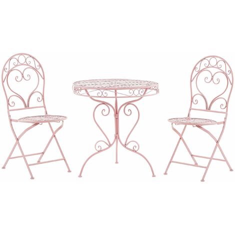 Set di Tavolo e 2 Sedie in Metallo Rosa da Giardino o Balcone Stile Retró Albinia