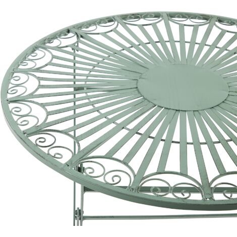 Beliani Tavolo Da Giardino Tondo In Metallo Verde – Pieghevole, Design Retrò Con Piano A Filigrana, Per Esterno