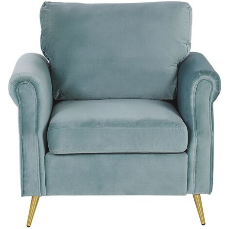Poltrona in Velluto Verde Menta con Gambe in Metallo Dorato Glamour Retrò Vietas