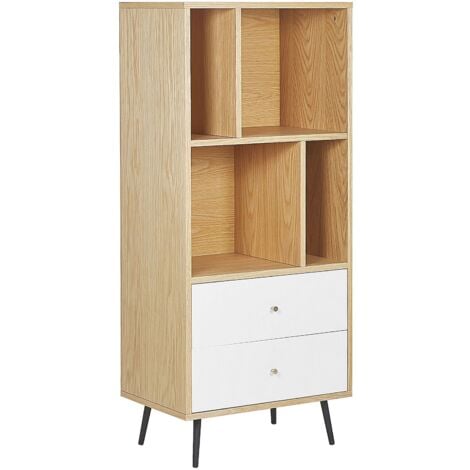 Libreria in Legno Chiaro e MDF Bianco con 2 Cassetti 139 x 60 x 40 cm  Richmond