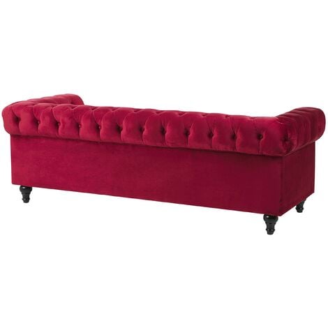 Divano a 3 posti in velluto rosso scuro CHESTERFIELD