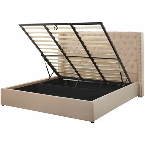 Letto imbottito tessuto beige con box e testiera alta 180 x 200 cm Lubbon (1/5)