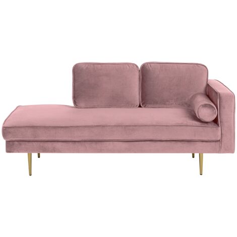 Chaise Longue Versione Destra Velluto Rosa Piedi in Metallo e Cuscini Miramas