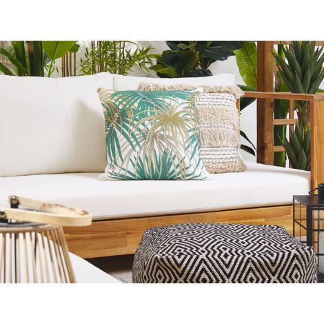 2 Federe Cuscino 40x40 Cm Motivo Tropicale - Tema Floreale Estivo In Tessuto Lino Poliestere, Con Cerniera Nascosta, Per Divano E Soggiorno