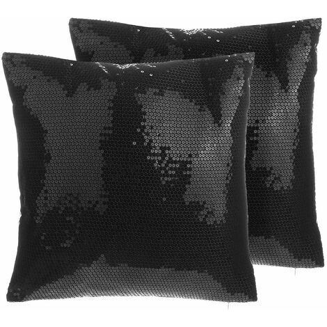 Set di 2 cuscini Decorativi con Paillettes Brillanti Colore Nero 45 x 45 cm  Aster