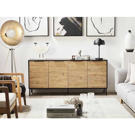 Credenza da Soggiorno con 4 Porte 2 Ripiani color Nero Legno Arkley